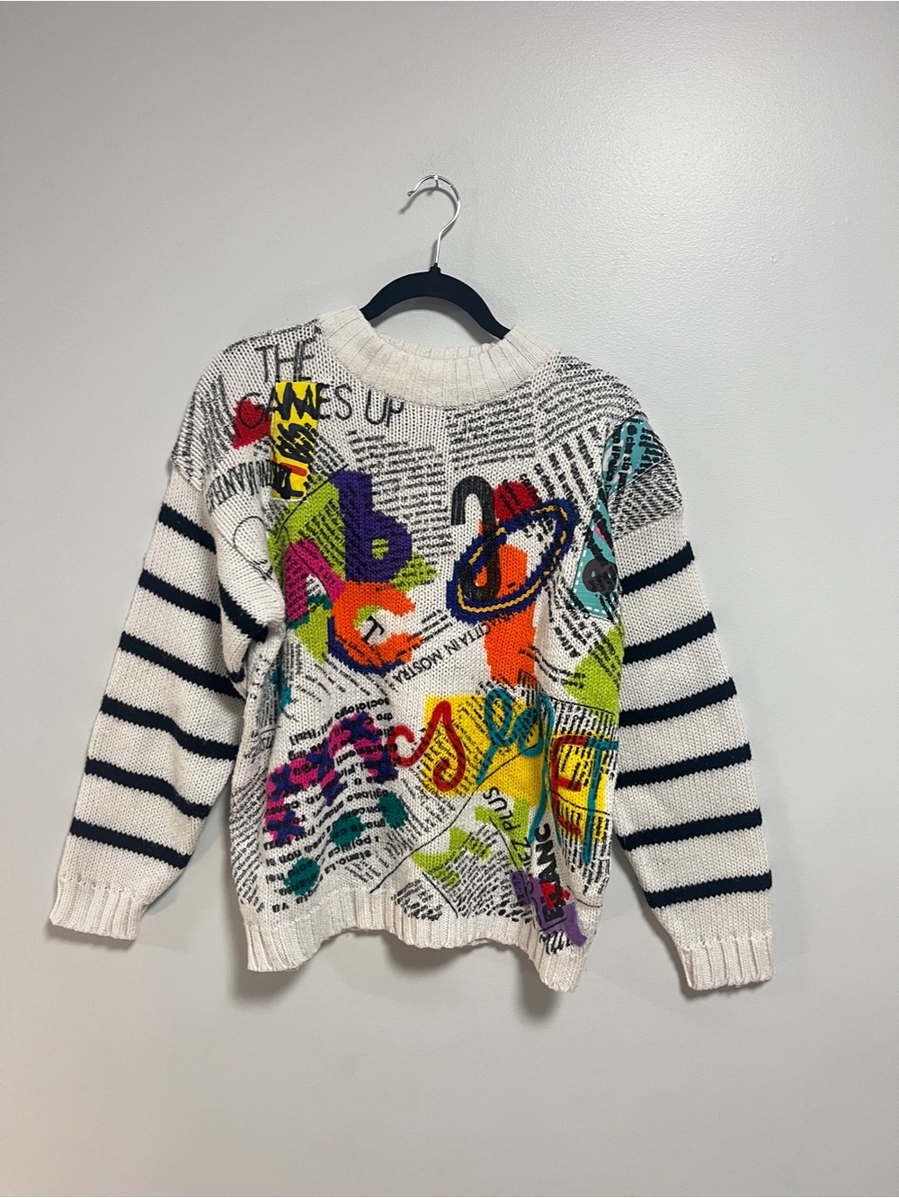 Vintage Barbara Sue 80s Novelty Newspaper Sweater Size Large